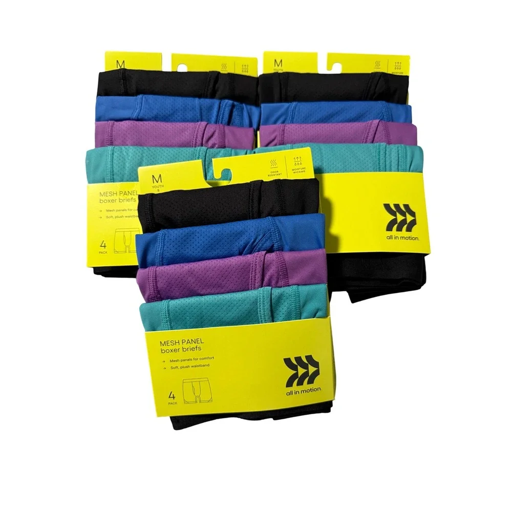 3 NWT All in Motion NWT Boys' Size Medium 8 Mesh Panel Boxer Briefs Pack of 4